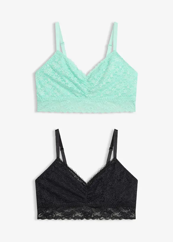 (2er Pack) Bustier mit weicher Spitze in schwarz von vorne - bonprix