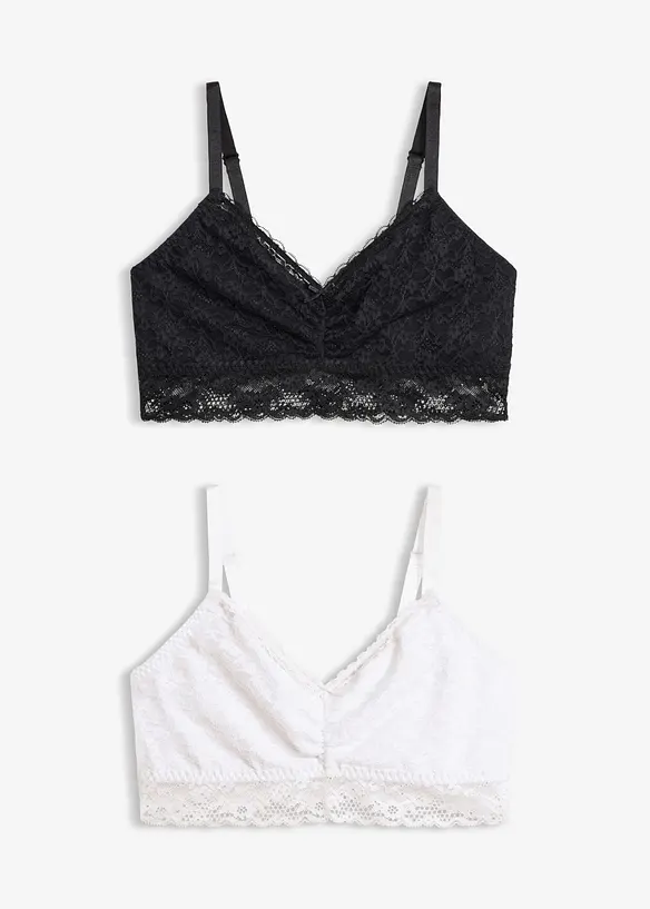 (2er Pack) Bustier mit weicher Spitze in schwarz von vorne - bonprix