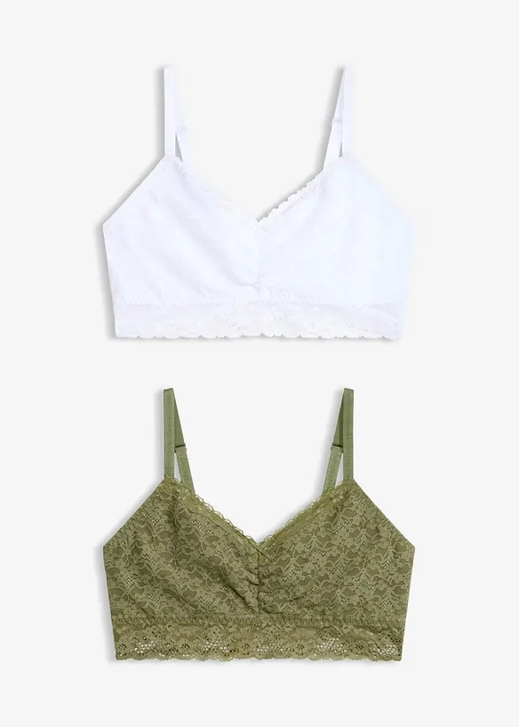 (2er Pack) Bustier mit weicher Spitze in grün von vorne - bonprix
