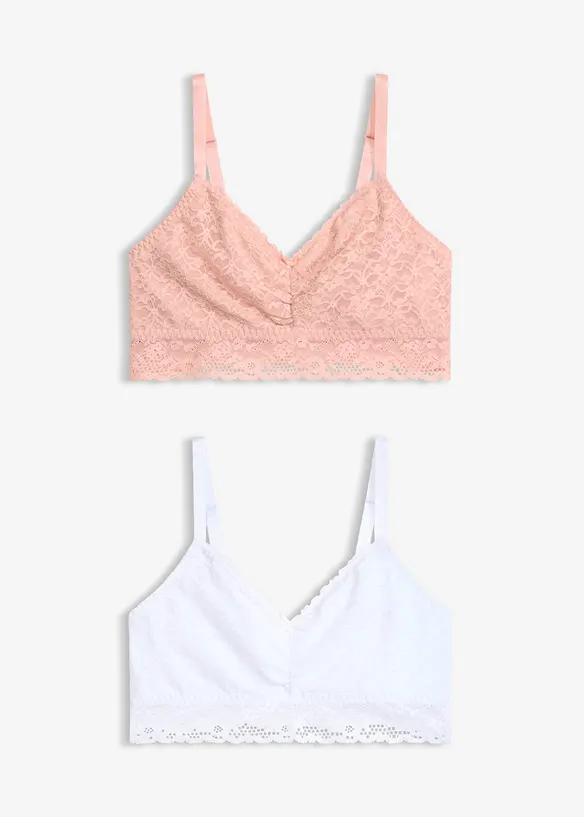 (2er Pack) Bustier mit weicher Spitze in rosa von vorne - bonprix