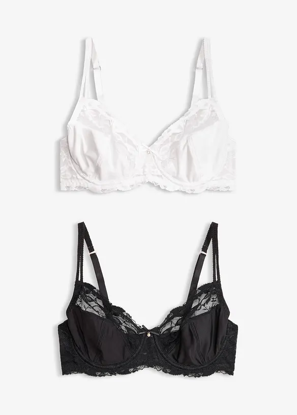 BH mit feiner Spitze (2er Pack) in schwarz von vorne - bonprix