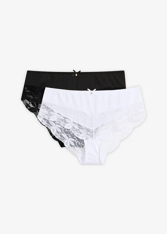 Panty mit feiner Spitze (2er Pack) in schwarz von vorne - bonprix