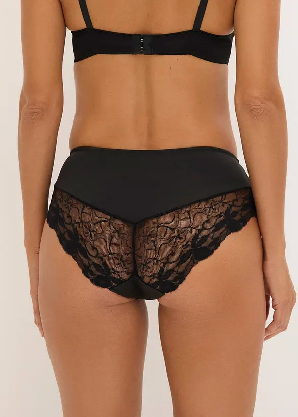 Panty mit feiner Spitze (2er Pack) in schwarz von hinten - bonprix