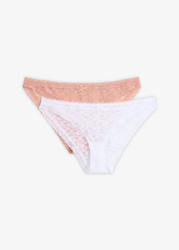 Minislip mit weicher Spitze (2er Pack) in rosa von vorne - bonprix