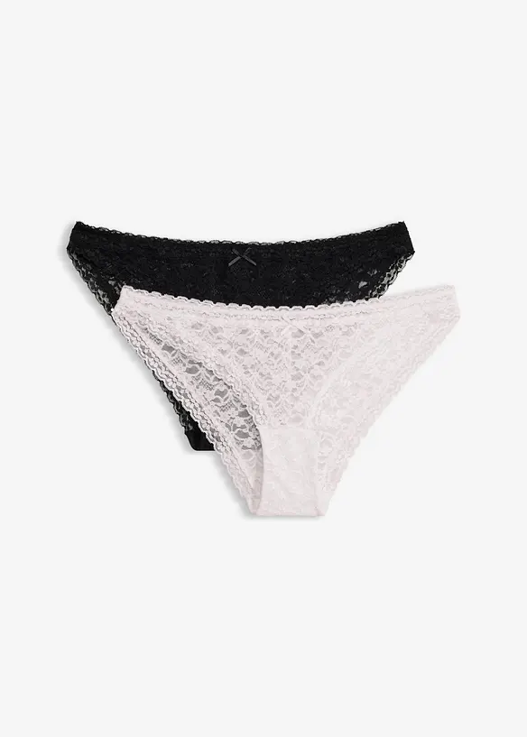 Minislip mit weicher Spitze (2er Pack) in schwarz von vorne - bonprix