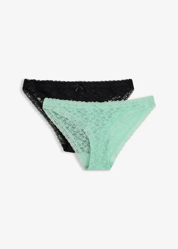 Minislip mit weicher Spitze (2er Pack) in schwarz von vorne - bonprix