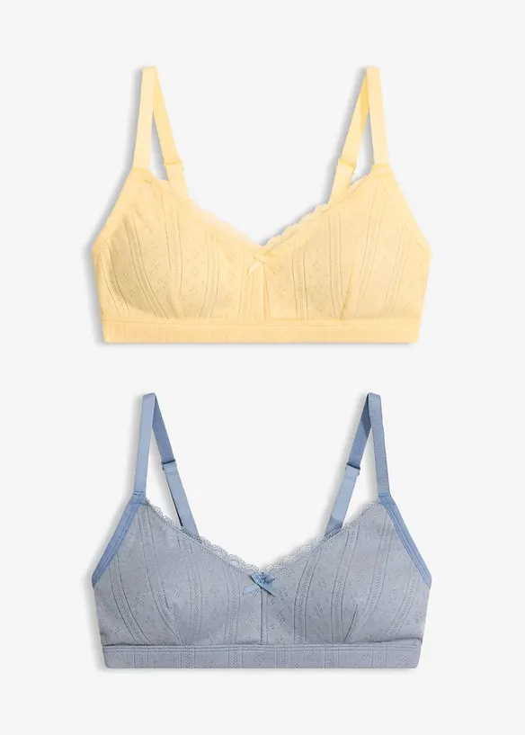 Gepolstertes Bralette ohne Bügel  mit Ajour aus Bio-Baumwolle (2er Pack) in gelb von vorne - bonprix