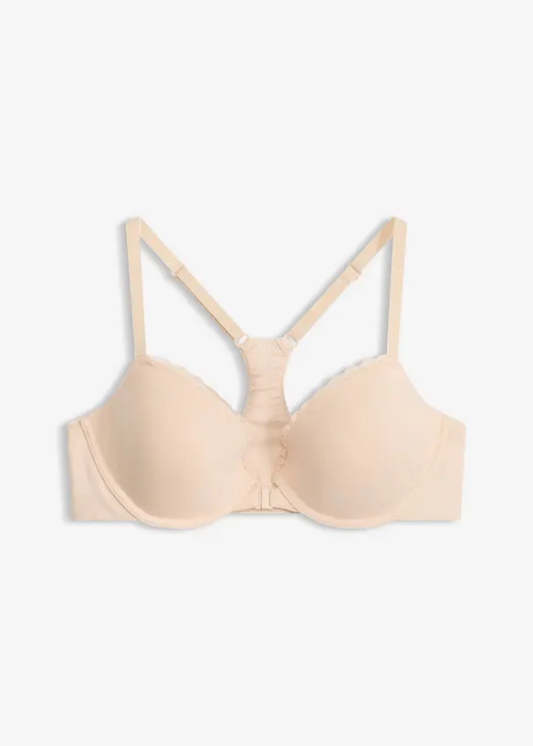 Vorderverschluss-Schalen BH  mit Bügel mit Baumwolle in beige von vorne - bonprix