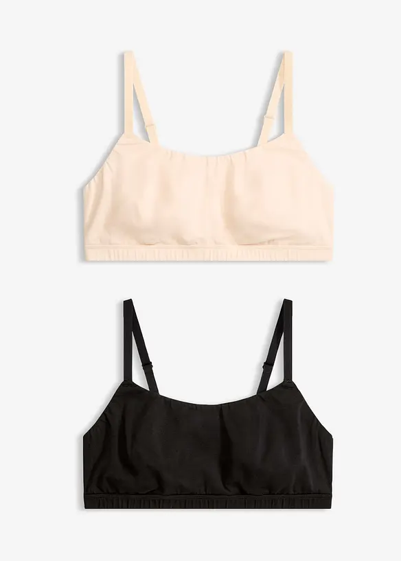 Bralette ohne Bügel mit Baumwolle (2er Pack) in schwarz von vorne - bonprix