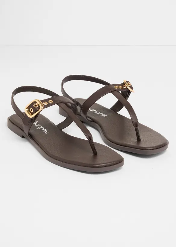Zehenstegsandalen mit Ösen in braun - bonprix