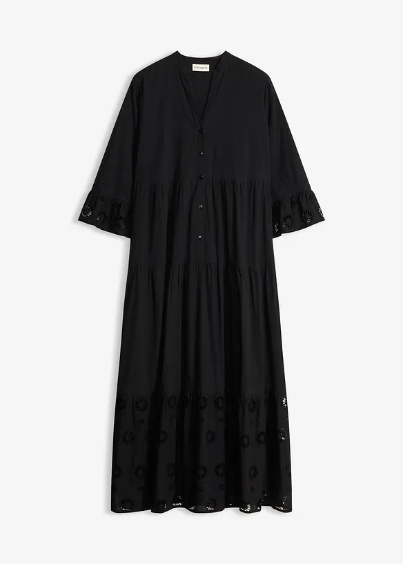Maxikleid aus reiner Baumwolle in schwarz von vorne - bonprix Maxikleid aus reiner Baumwolle in schwarz von vorne - bonprix