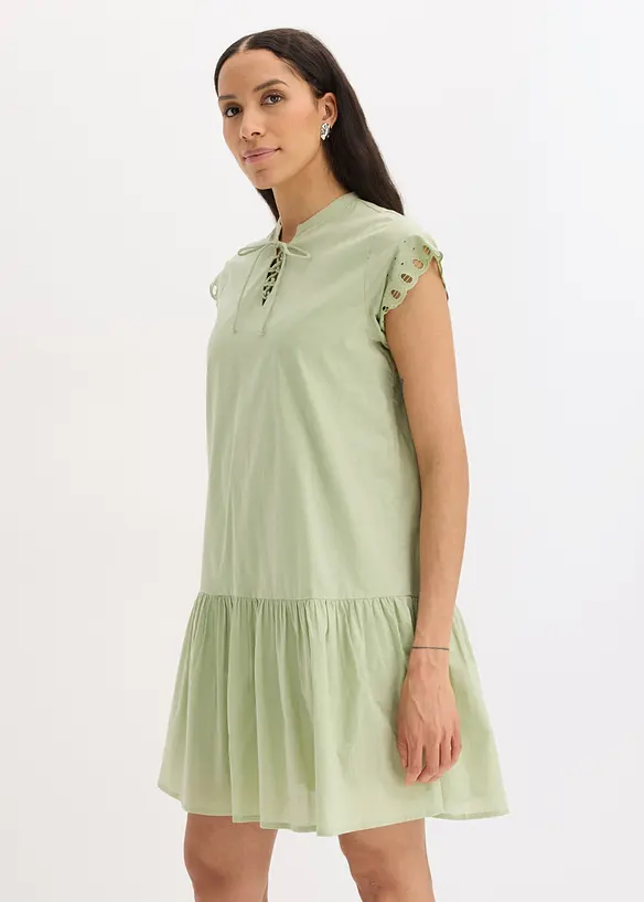 Tunika-Kleid aus reiner Baumwolle in grün von vorne (Totalaufnahme) - bonprix