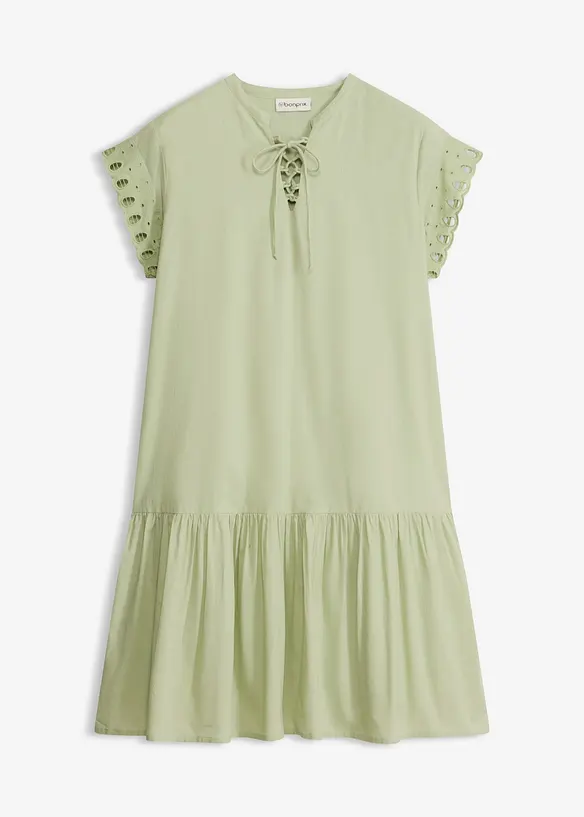 Tunika-Kleid aus reiner Baumwolle in grün von vorne - bonprix