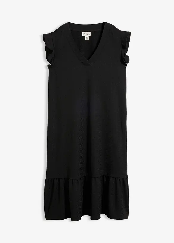 Jerseykleid mit Volant in schwarz von vorne - bonprix