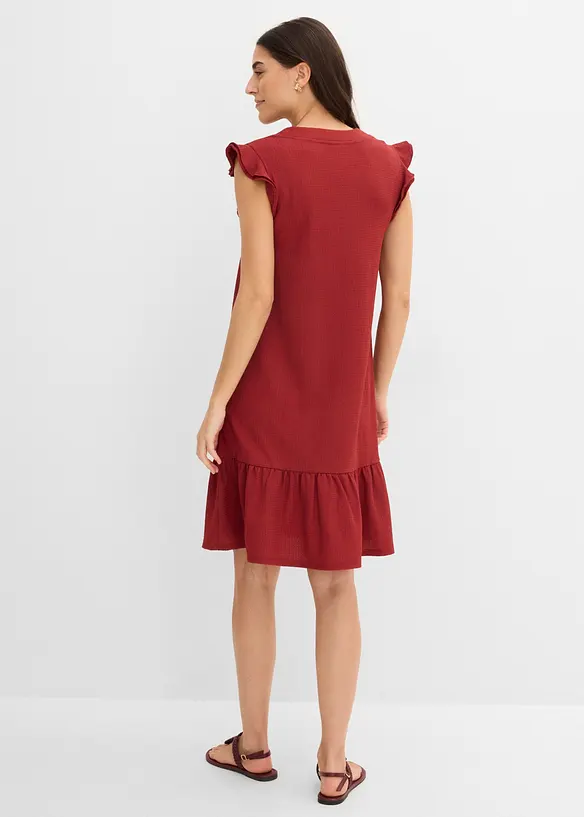 Jerseykleid mit Volant in rot von hinten (Totalaufnahme) - bonprix