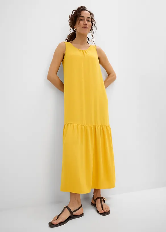 Maxikleid aus leichtem Crêpe in gelb von vorne (Totalaufnahme) - bonprix