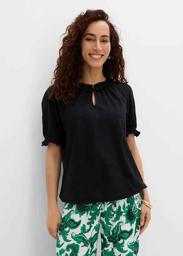 Shirt aus Baumwolle in schwarz von vorne (im Anschnitt) - bonprix
