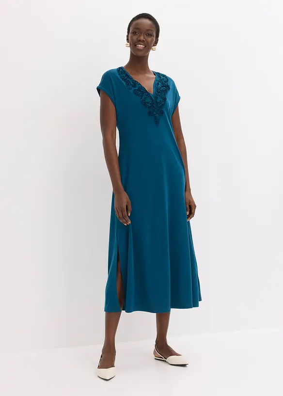 Tunika-Kleid mit Stickerei in petrol von vorne (Totalaufnahme) - bonprix