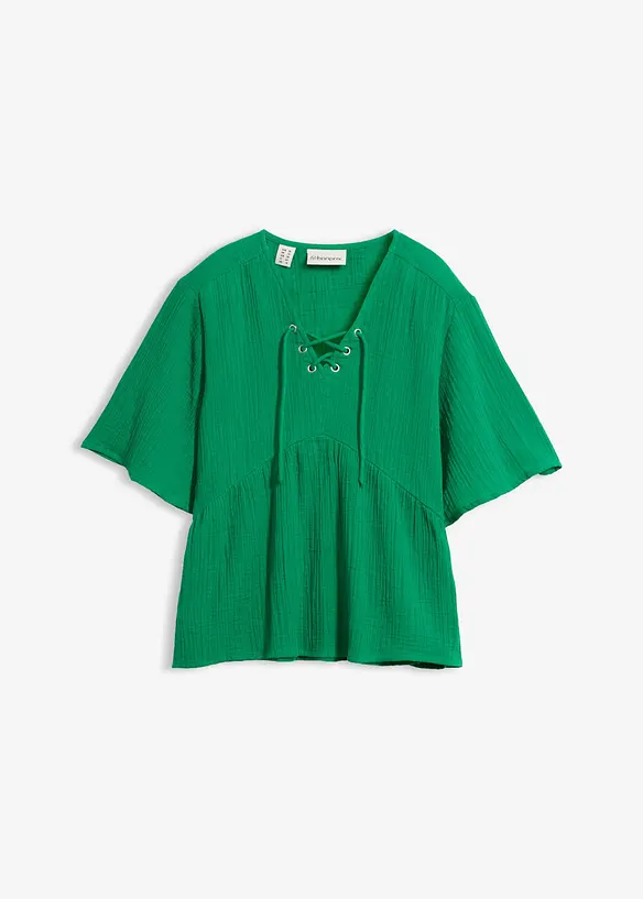Blusenshirt aus luftigem Musselin in grün von vorne - bonprix