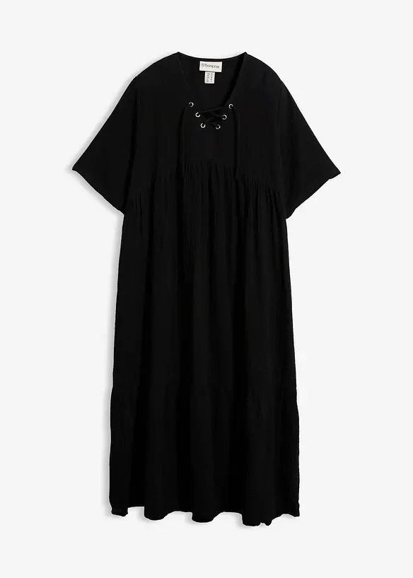 Midikleid aus strukturiertem Musselin in schwarz von vorne - bonprix Midikleid aus strukturiertem Musselin in schwarz von vorne - bonprix