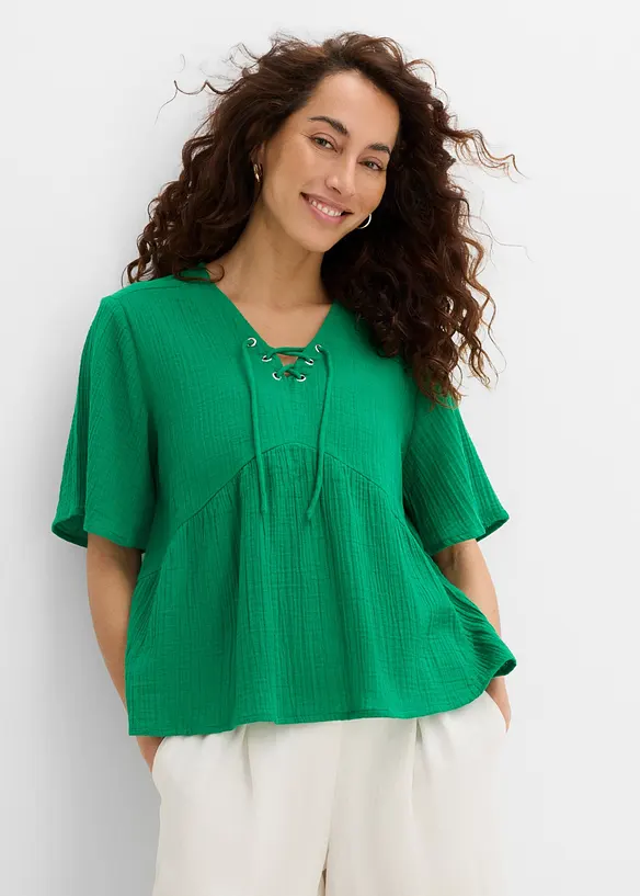 Blusenshirt aus luftigem Musselin in grün von vorne (im Anschnitt) - bonprix