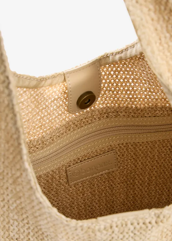 Shopper in Strohoptik in beige geöffnet - bonprix