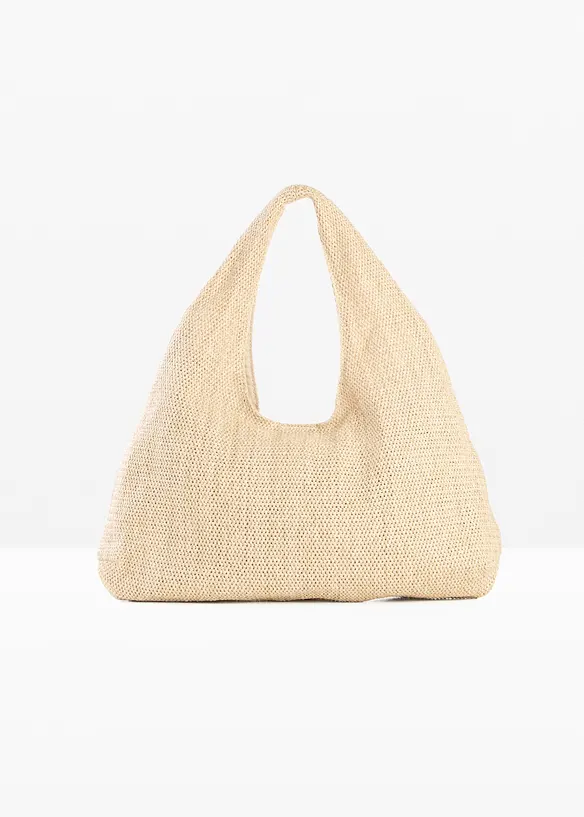 Shopper in Strohoptik in beige von vorne - bonprix