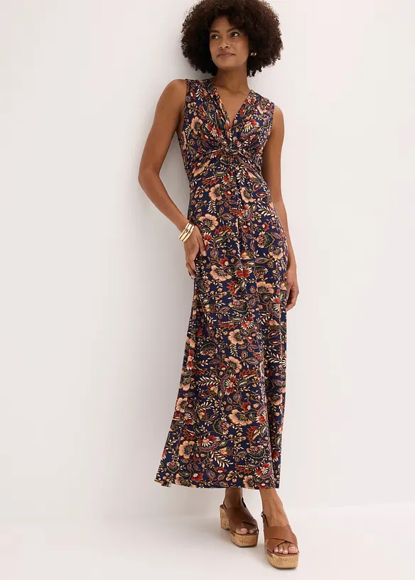 Maxikleid aus fließendem Viskose-Mix in blau von vorne (Totalaufnahme) - bonprix