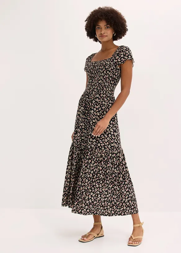 Maxikleid aus Viskose-Mix in schwarz von vorne (Totalaufnahme) - bonprix