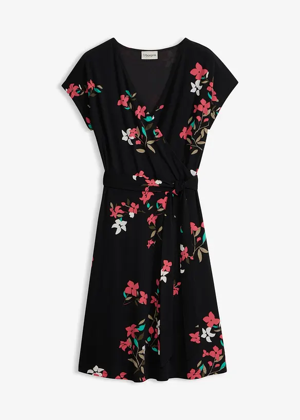 Jerseykleid in Wickeloptik in schwarz von vorne - bonprix Jerseykleid in Wickeloptik in schwarz von vorne - bonprix