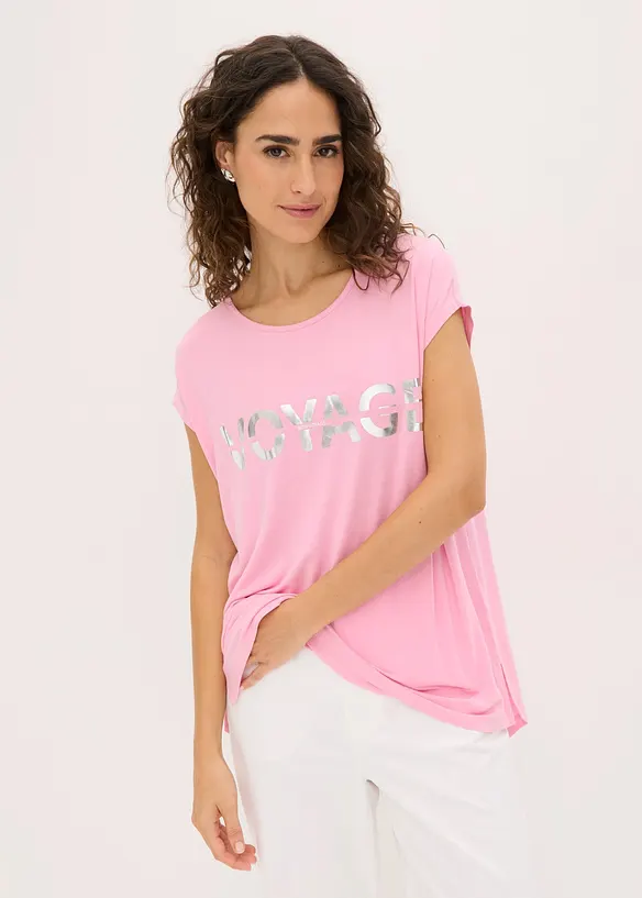 Longshirt  aus Viskose-Mix in rosa von vorne (im Anschnitt) - bonprix