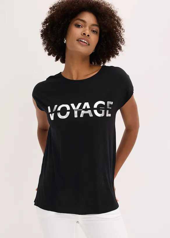 Longshirt  aus Viskose-Mix in schwarz von vorne (im Anschnitt) - bonprix