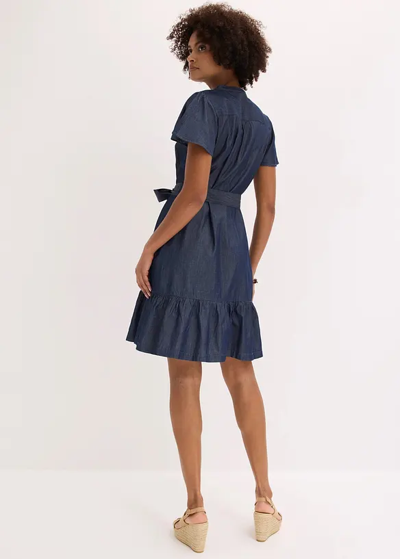 Jeanskleid mit Volant in blau von hinten (Totalaufnahme) - bonprix