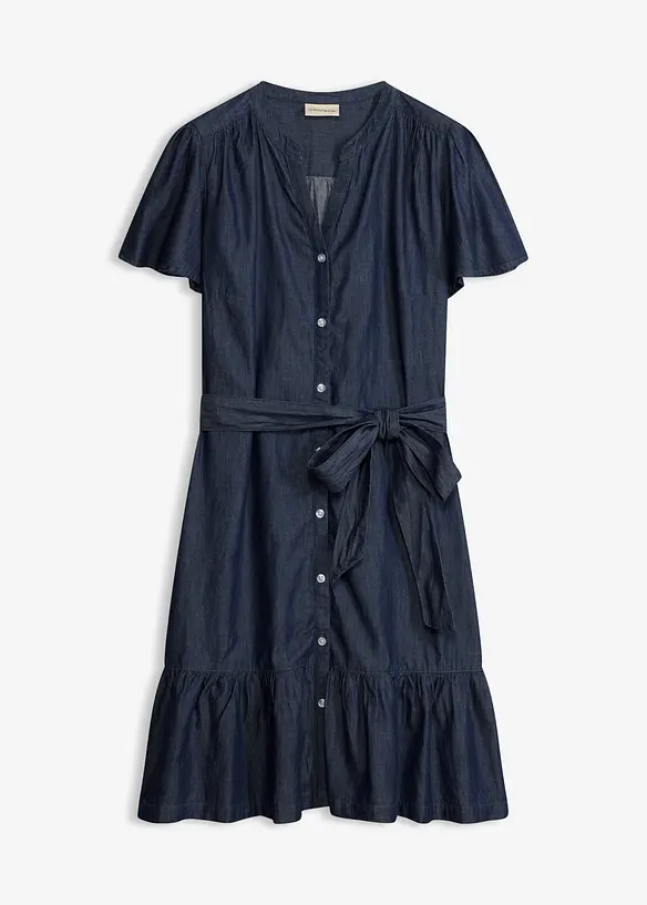Jeanskleid mit Volant in blau von vorne - bonprix