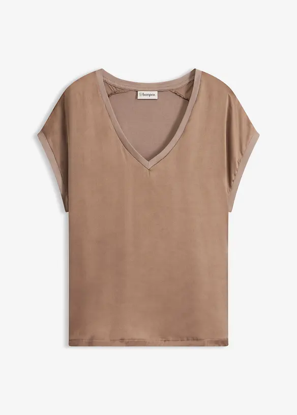 Shirt aus glänzendem Satin in braun von vorne - bonprix