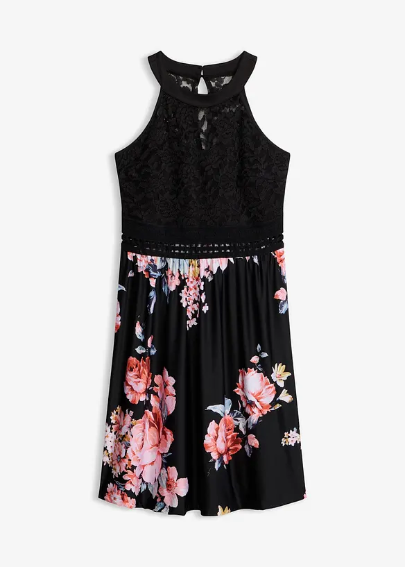 Jerseykleid mit Spitze in schwarz von vorne - bonprix