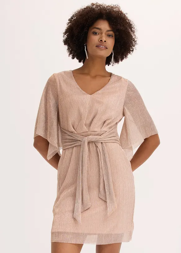 Kleid mit Glitzergarn in rosa von vorne (Totalaufnahme) - bonprix