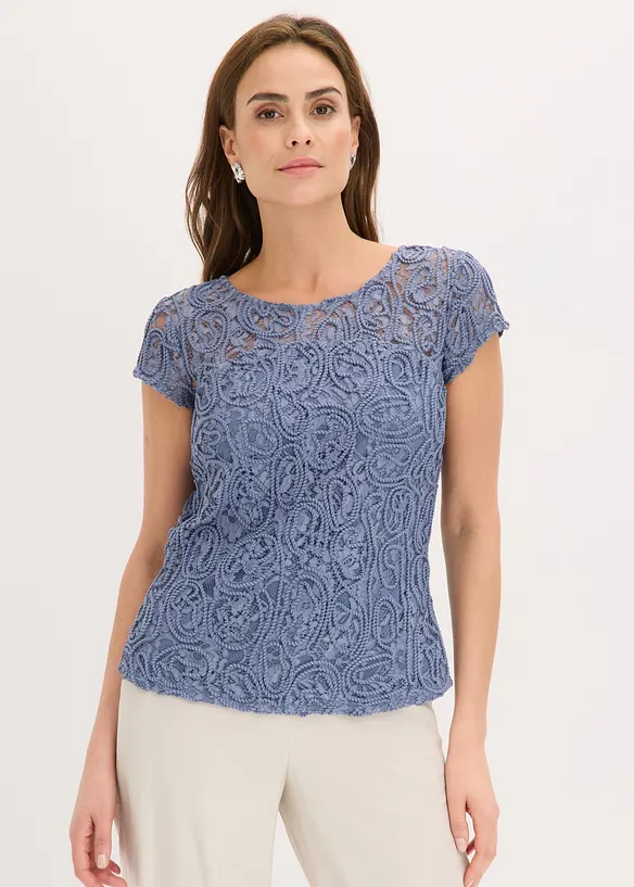 Blusenshirt mit Spitze in blau von vorne (im Anschnitt) - bonprix