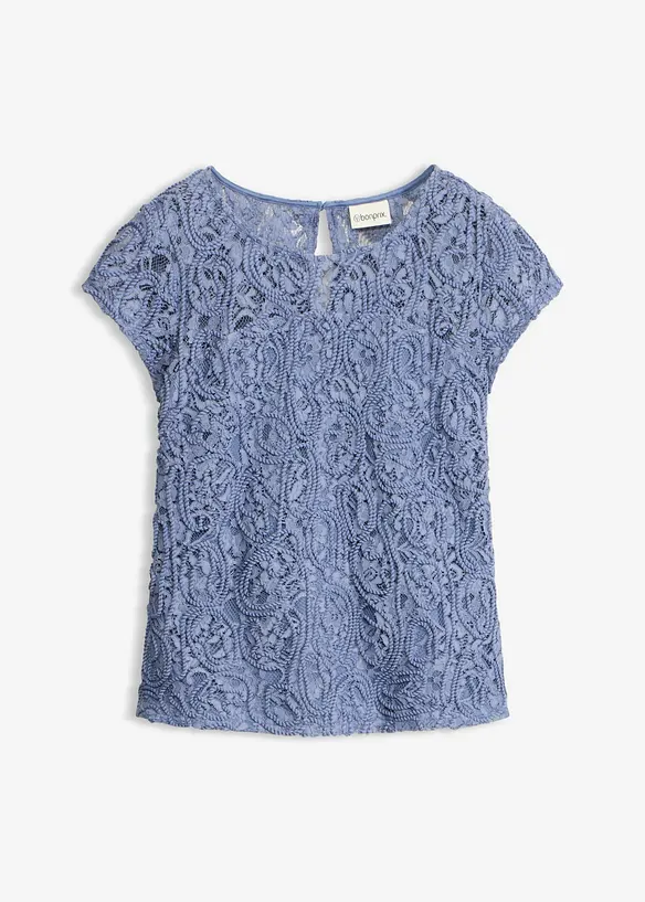 Blusenshirt mit Spitze in blau von vorne - bonprix