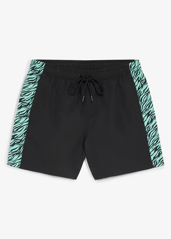 Badeshorts mit bedruckten Einsätzen in schwarz von vorne - bonprix