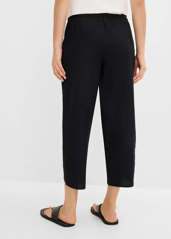 3/4-Hose aus leichtem Leinen-Mix in schwarz von hinten - bonprix