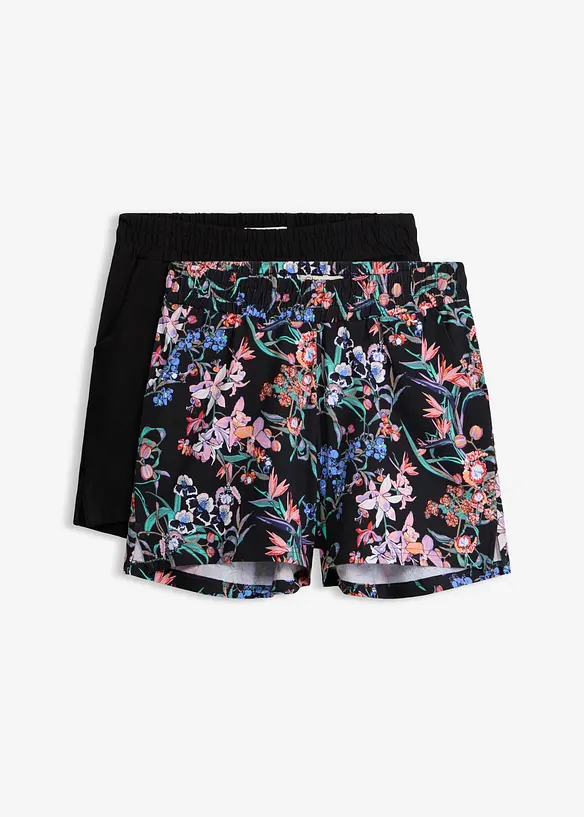 Jersey-Shorts aus elastischem Baumwoll-Mix (2er Pack) in schwarz von vorne - bonprix Jersey-Shorts aus elastischem Baumwoll-Mix (2er Pack) in schwarz von vorne - bonprix