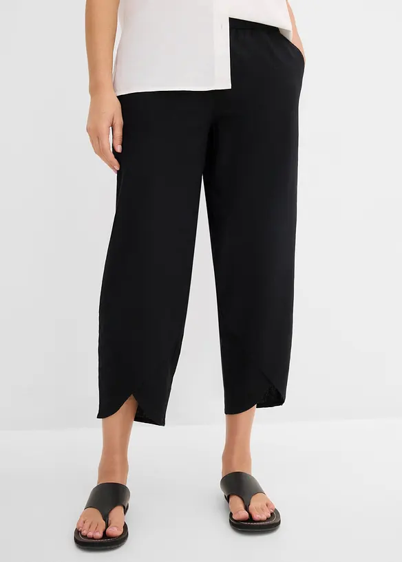 3/4-Hose aus leichtem Leinen-Mix in schwarz von vorne - bonprix