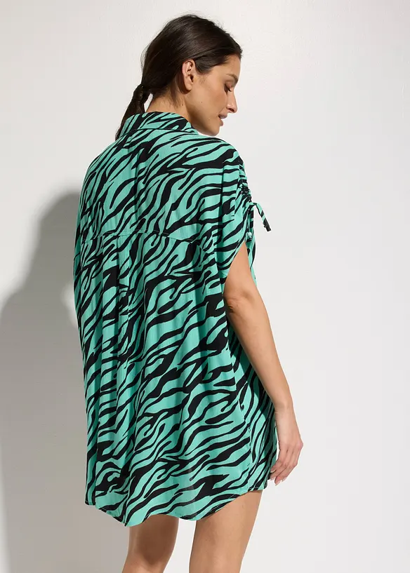Oversize Strandbluse aus strukturierter Viskose in schwarz von hinten (im Anschnitt) - bonprix
