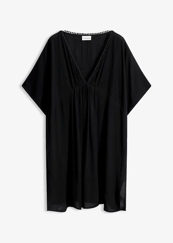 Oversize Strandtunika aus strukturiertem Crinkle in schwarz von vorne - bonprix