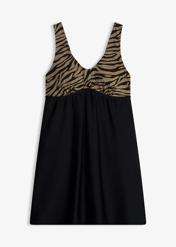 Badekleid mit glänzendem Material in schwarz von vorne - bonprix