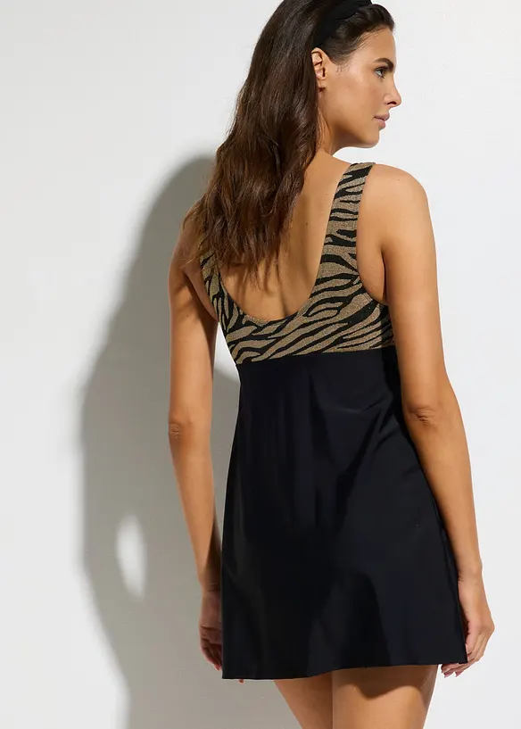 Badekleid mit glänzendem Material in schwarz von hinten (Totalaufnahme) - bonprix