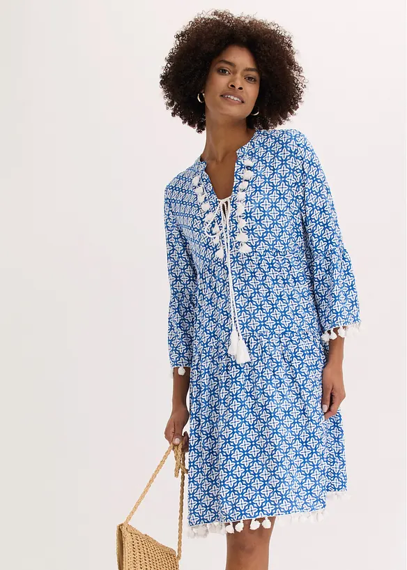 Tunika-Kleid aus softer Viskose in blau von vorne (Totalaufnahme) - bonprix Tunika-Kleid aus softer Viskose in blau von vorne (Totalaufnahme) - bonprix
