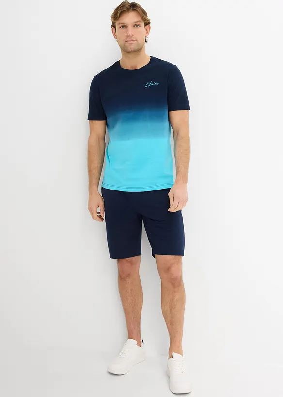 T-Shirt und Sweat-Bermuda  (2-tlg.Set) in blau von vorne (Totalaufnahme) - bonprix