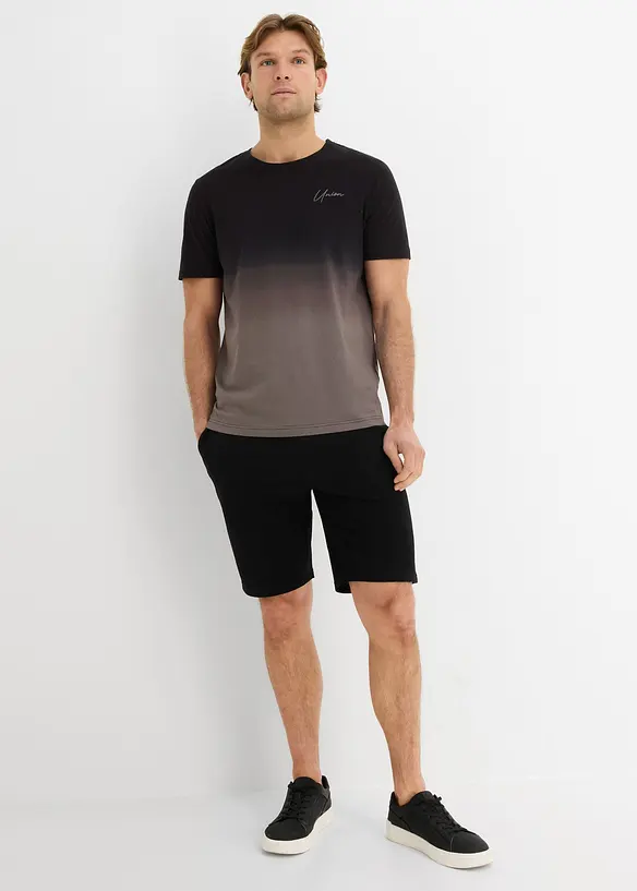 T-Shirt und Sweat-Bermuda  (2-tlg.Set) in schwarz von vorne (Totalaufnahme) - bonprix